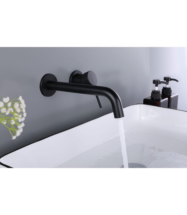 Wastafelkraan Inbouw Mengkraan Evana Rond Mat Zwart  1 Greeps 21cm Uitloop