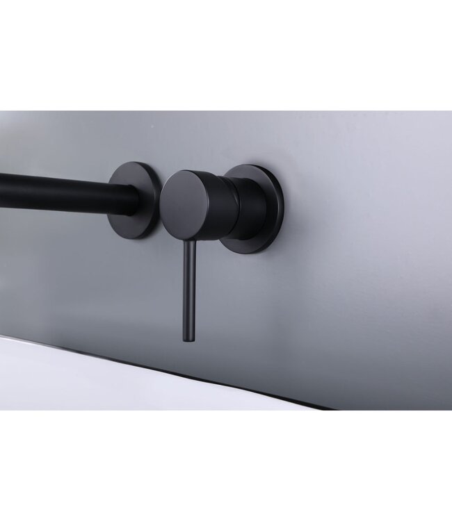 Wastafelkraan Inbouw Mengkraan Evana Rond Mat Zwart  1 Greeps 21cm Uitloop