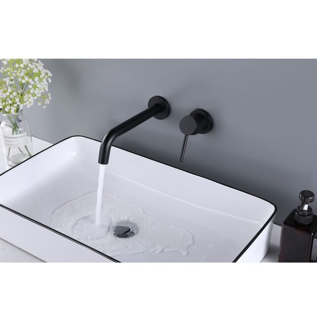 Wastafelkraan Inbouw Mengkraan Evana Rond Mat Zwart  1 Greeps 21cm Uitloop