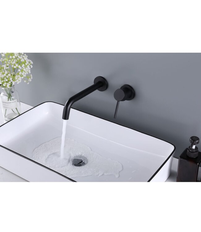 Wastafelkraan Inbouw Mengkraan Evana Rond Mat Zwart  1 Greeps 21cm Uitloop