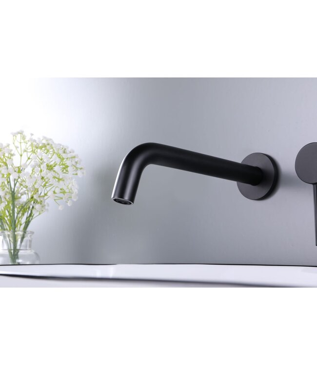 Wastafelkraan Inbouw Mengkraan Evana Rond Mat Zwart  1 Greeps 21cm Uitloop