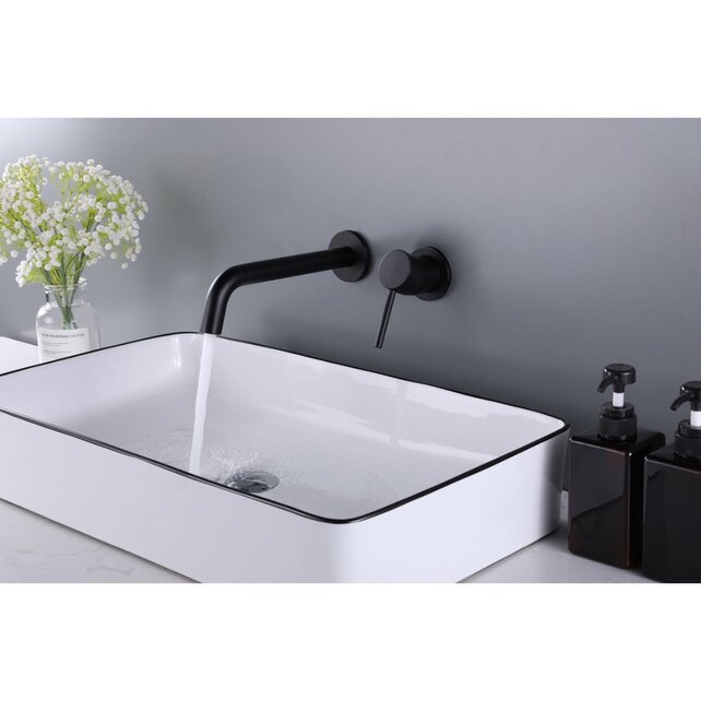 Wastafelkraan Inbouw Mengkraan Evana Rond Mat Zwart  1 Greeps 21cm Uitloop