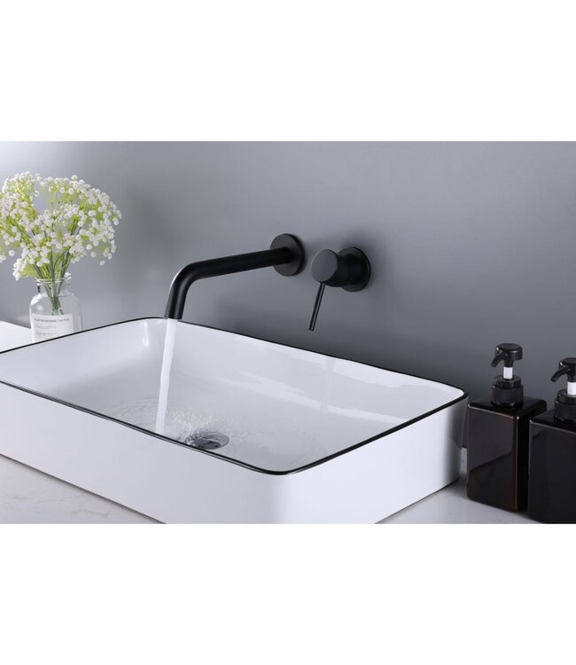 Wastafelkraan Inbouw Mengkraan Evana Rond Mat Zwart  1 Greeps 21cm Uitloop