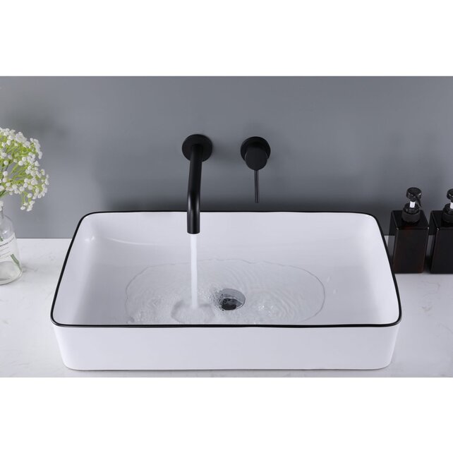 Wastafelkraan Inbouw Mengkraan Evana Rond Mat Zwart  1 Greeps 21cm Uitloop