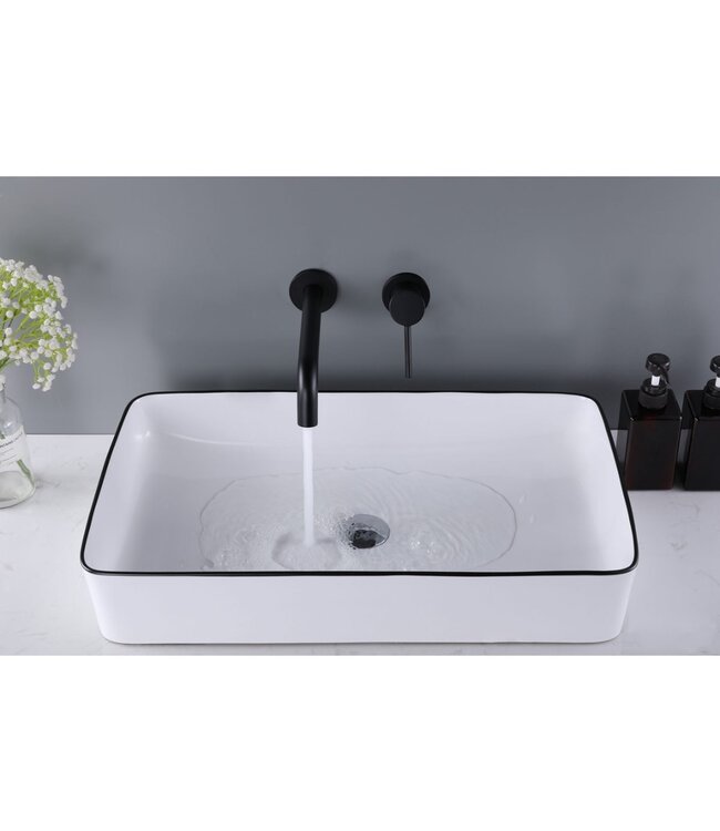 Wastafelkraan Inbouw Mengkraan Evana Rond Mat Zwart  1 Greeps 21cm Uitloop