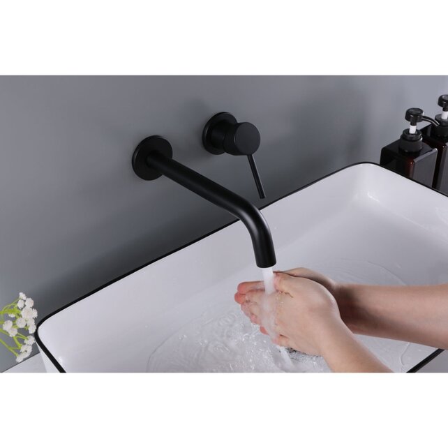 Wastafelkraan Inbouw Mengkraan Evana Rond Mat Zwart  1 Greeps 21cm Uitloop