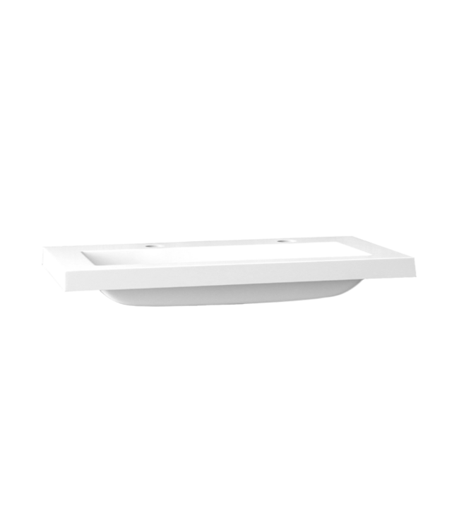 Wastafel Compact 120x38x5,5 cm Wit Mineraalmarmer Kraangaten 2 zonder overloop