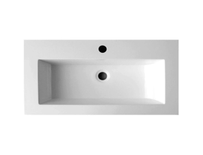 Wastafel Compact 100x38x5,5 cm Wit Mineraalmarmer Kraangaten 1 zonder overloop