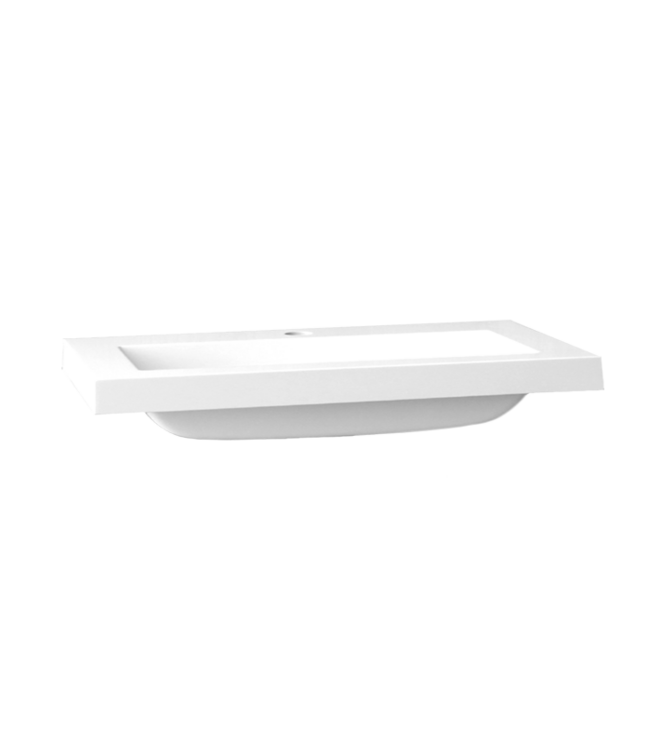 Wastafel Compact 100x38x5,5 cm Wit Mineraalmarmer Kraangaten 1 zonder overloop