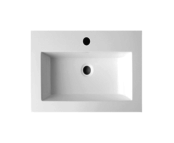 Wastafel Compact 60x38x5,5 cm Wit Mineraalmarmer Kraangaten 1 zonder overloop