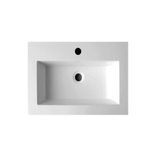 Wastafel Compact 60x38x5,5 cm Wit Mineraalmarmer Kraangaten 1 zonder overloop