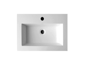 Wastafel Compact 60x38x5,5 cm Wit Mineraalmarmer Kraangaten 1 zonder overloop