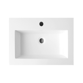 Wastafel Compact 60x38x5,5 cm Wit Mineraalmarmer Kraangaten 1 zonder overloop