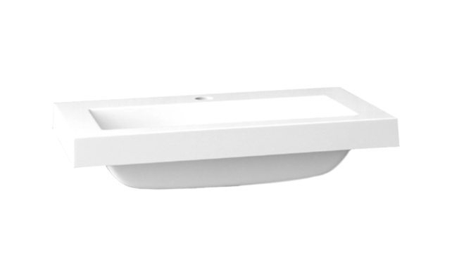 Wastafel Compact 60x38x5,5 cm Wit Mineraalmarmer Kraangaten 1 zonder overloop