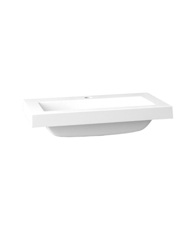 Wastafel Compact 60x38x5,5 cm Wit Mineraalmarmer Kraangaten 1 zonder overloop