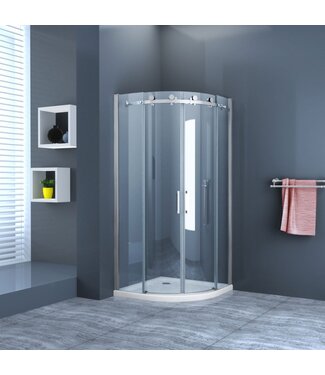Douchecabine Kwartrond Schuifdeur 90x90x200cm SaniPro Cindy Nano Coating Antikalk Helder Glas 8mm Veiligheidsglas Easy Clean