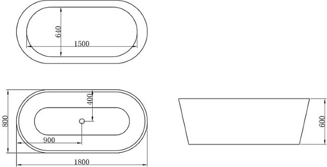 Vrijstaand Ligbad Ovaal 180x80x60cm Acryl Creavit Rondo Badkuip met overloop Vrijstaand incl. badsifon
