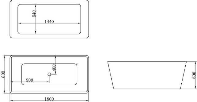 Vrijstaand Ligbad Vierkant 180x80x60cm Acryl Creavit Quadro Badkuip met overloop Vrijstaand incl. badsifon