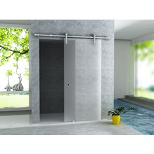 Douchedeur Seoul schuifdeur douche melkglas 102,5x205cm RVS Geleider 8mm veiligheidsglas Omkeerbaar