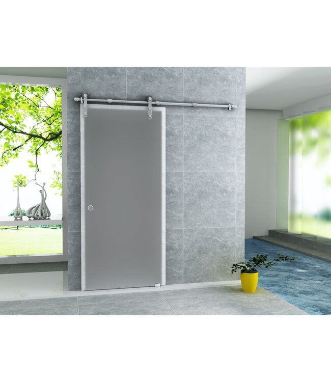 Douchedeur Seoul schuifdeur douche melkglas 102,5x205cm RVS Geleider 8mm veiligheidsglas Omkeerbaar