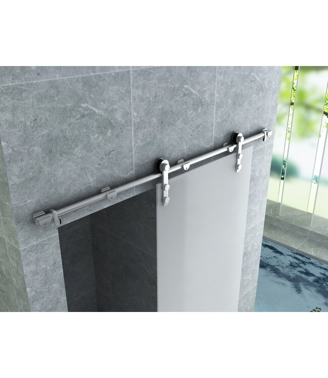 Douchedeur Seoul schuifdeur douche melkglas 102,5x205cm RVS Geleider 8mm veiligheidsglas Omkeerbaar