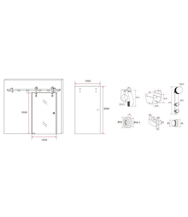 Douchedeur Seoul schuifdeur douche melkglas 102,5x205cm RVS Geleider 8mm veiligheidsglas Omkeerbaar