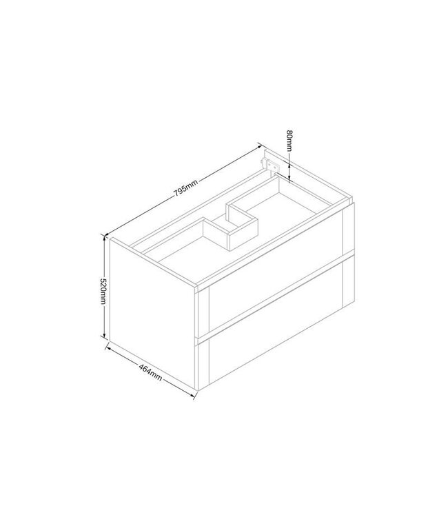 Wastafelonderkast Trend Wood Eiken 80x47x50 cm met greeplijst twee lades softclose
