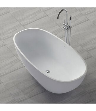 Vrijstaand Bad Lorena 179x64x84cm Solid Surface Mat Wit Ovaal incl. Afvoer