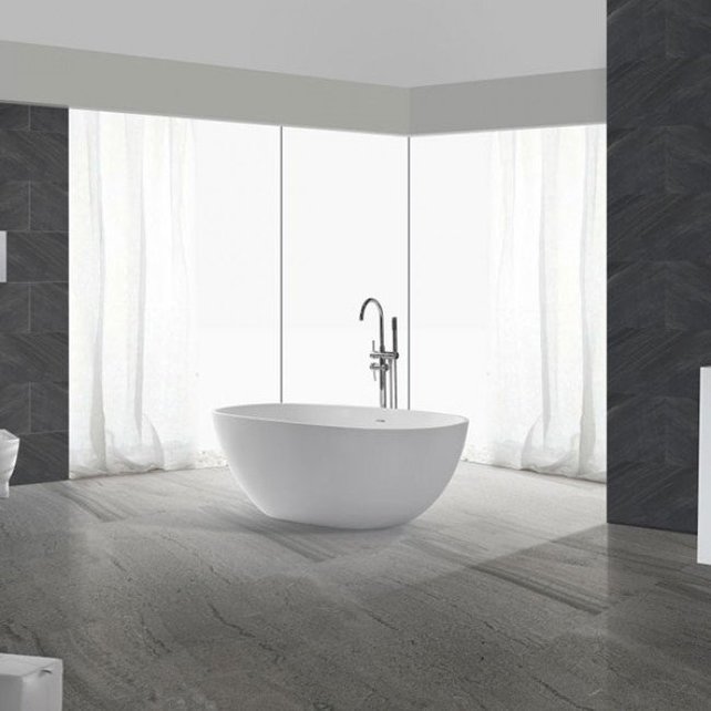 Vrijstaand Bad Lorena 179x64x84cm Solid Surface Mat Wit Ovaal incl. Afvoer