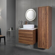 Creavit Sally badkamermeubel met waskom 100cm Walnoot 2 lades Softclose Solidsurface Topblad en Waskom 40x13cm