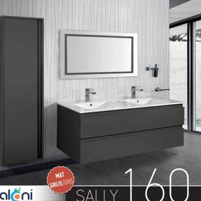 Creavit Sally Badkamermeubel Mat Grijs 160x50x45cm met Solid Surface Wastafel met overloop zonder kraangat 4 lades softclose.