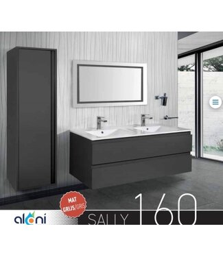 CREAVIT Creavit Sally Badkamermeubel Mat Grijs 160x50x45cm met Solid Surface Wastafel met overloop zonder kraangat 4 lades softclose.