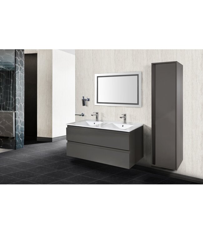 CREAVIT Creavit Sally Badkamermeubel Mat Grijs 160x50x45cm met Solid Surface Wastafel met overloop zonder kraangat 4 lades softclose.