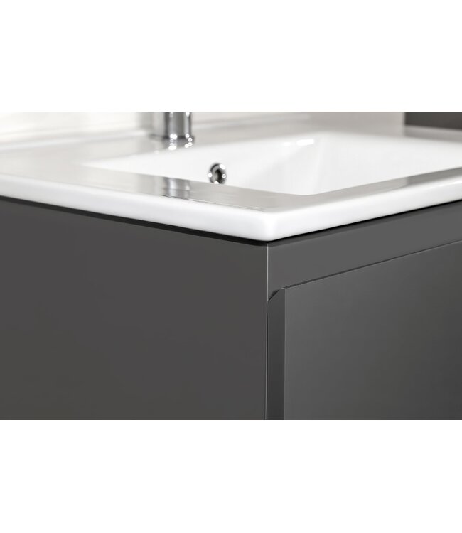 Creavit Sally Badkamermeubel Mat Grijs 160x50x45cm met Solid Surface Wastafel met overloop zonder kraangat 4 lades softclose.