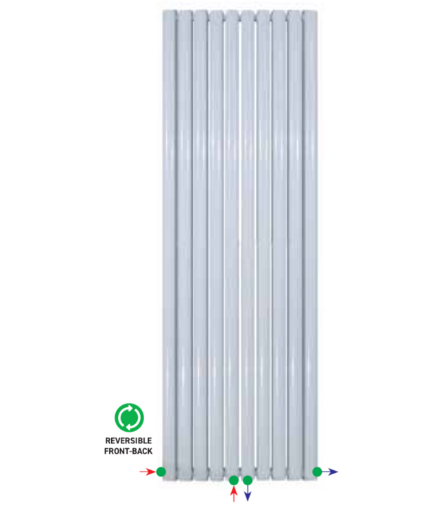 BELRAD Designradiator Ovaal Verticaal Wit Dubbel 180x47cm 16400Watt Belrad Midden / Hoek aansuiting Omkeerbaar
