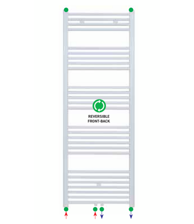 Aloni Girne Designradiator Handdoekradiator 170x60cm 1025Watt Glans Wit Midden onderaansluiting