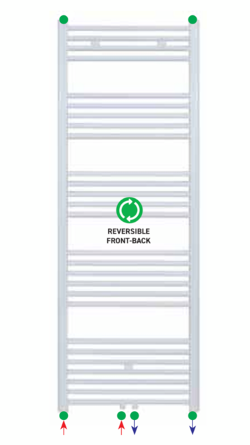 Aloni Girne Designradiator Handdoekradiator 160x60cm 712Watt Glans Wit Midden onderaansluiting