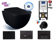 Bidet Toiletset Hangtoilet Mat Zwart Randloos met Creavit GP5003 + Drukplaat + WC bril Softclose Bidet Toiletset Hangtoilet Mat Zwart Randloos met Creavit GP5003 + Drukplaat + WC bril Softclose