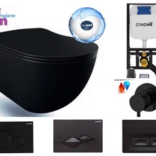 Bidet Toiletset Hangtoilet Mat Zwart Randloos met Creavit GP5003 + Drukplaat + WC bril Softclose