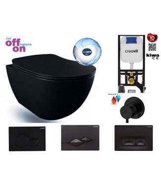 CREAVIT Bidet Toiletset Hangtoilet Mat Zwart Randloos met Creavit GP5003 + Drukplaat + WC bril Softclose