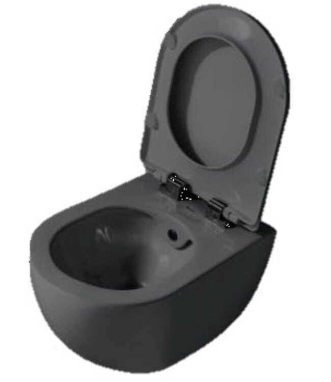 Bidet Toiletset Hangtoilet Mat Zwart Randloos met Creavit GP5003 + Drukplaat + WC bril Softclose