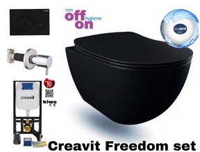 Hangtoiletset Mat Zwart met Bidet Toiletset Randloos Creavit Freedom met GP5003 + Drukplaat + WC bril Softclose