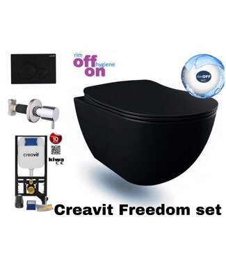 CREAVIT Hangtoiletset Mat Zwart met Bidet Toiletset Randloos Creavit Freedom met GP5003 + Drukplaat + WC bril Softclose