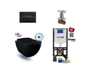 Creavit Toiletset bidettoilet Mat Zwart Randloos met Creavit GP5003 + Drukplaat + WC bril Softclose