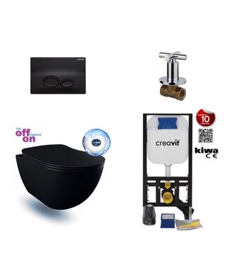 CREAVIT Creavit Toiletset bidettoilet Mat Zwart Randloos met Creavit GP5003 + Drukplaat + WC bril Softclose