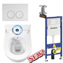 Compleet toiletset Geberit UP100 met Randloos bidet Hangtoilet Creavit Aloni Wit incl. Softclose toiletbril