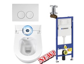 Compleet toiletset Geberit UP100 met Randloos bidet Hangtoilet Creavit Aloni Wit incl. Softclose toiletbril