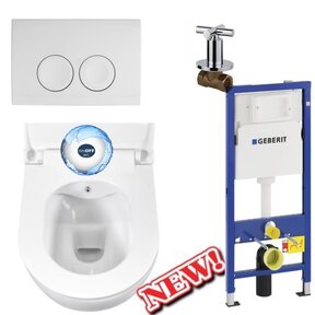 Compleet toiletset Geberit UP100 met Randloos bidet Hangtoilet Creavit Aloni Wit incl. Softclose toiletbril