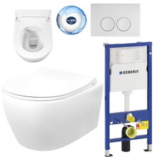 Compleet toiletset Geberit UP100 met Randloos Hangtoilet Creavit Aloni Wit incl. Softclose toiletbril