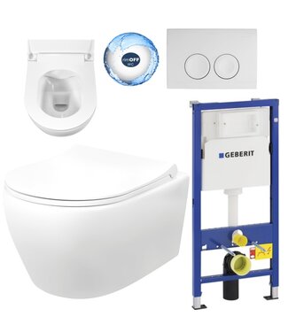 GEBERIT Compleet toiletset Geberit UP100 met Randloos Hangtoilet Creavit Aloni Wit incl. Softclose toiletbril